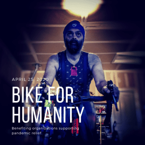 Sikh Cyclist doing an indoor ride for Bike for Humanity, April 25, 2020.